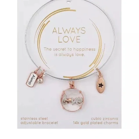 Unwritten Always Love Stainless Steel 14k Gold Plated Adjustable Bracelet NWT - Picture 2 of 6